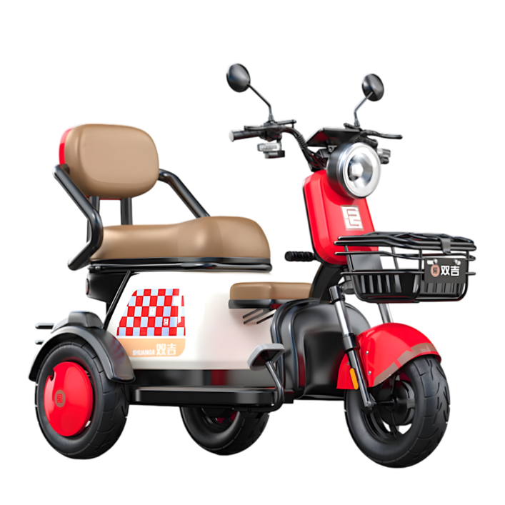 출퇴근 전기 스쿠터 3인승 리튬배터리 배달 오토바이 스쿠터 세발 전동차 3륜 바이크, 레드, 800W 60V 20A50km