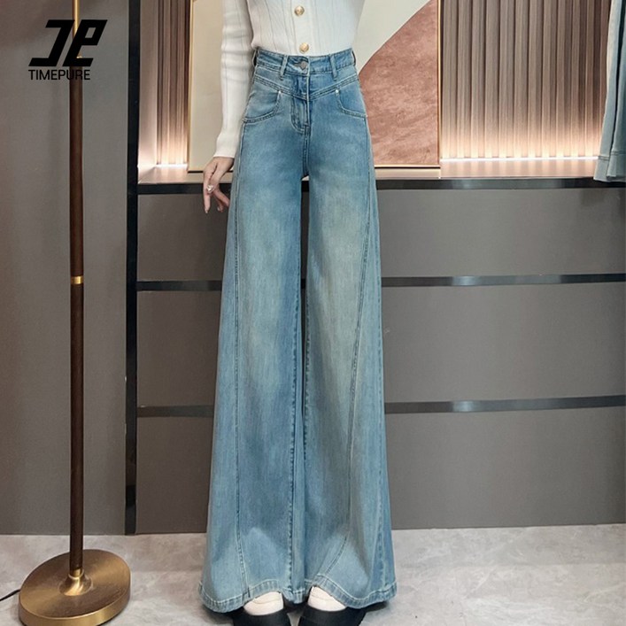 TIMEPURE 여성 와이드 데님 팬츠 하이웨이스트 루즈핏 슬림 효과