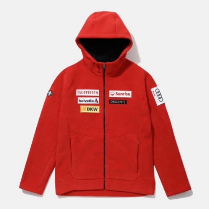 [데상트] M 후드티 UQC SP323SKT98-RED [SWISS SKI] 후드형 기모 본딩 플리스 / RED