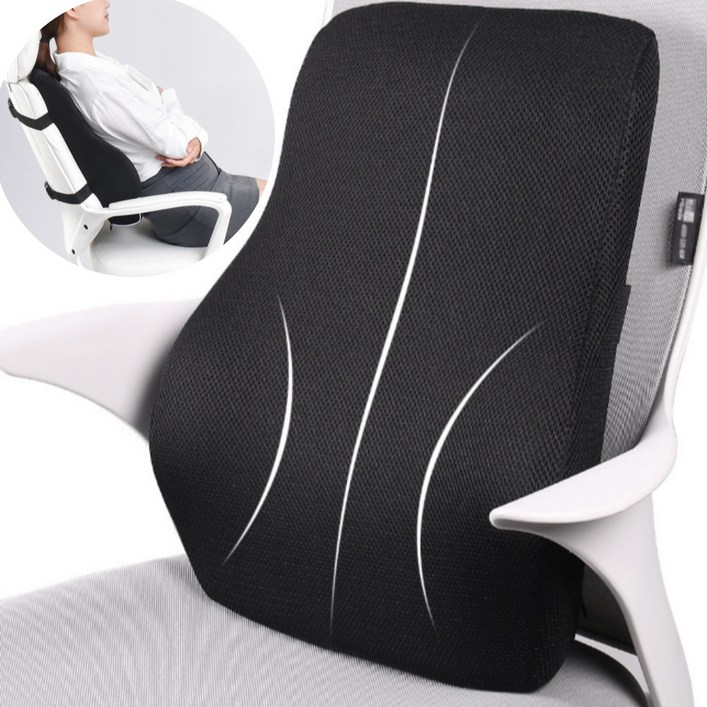 하운드룸 편안한 등받이 바른자세 사무실 의자 허리 쿠션, 검정