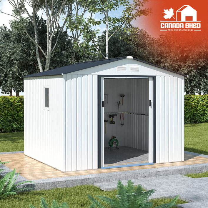 캐나다쉐드 조립식창고 MINI BASE3 PLUS 2.8x2.6m 2.2평형 코스트코 조립식창고 선반 뉴그랜드 쉐드하우스 야외 용 창고 농기구보관함 간이창고 플라스틱 야외창고