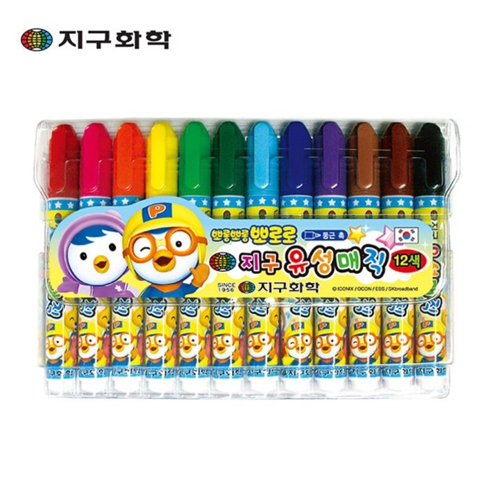 지구화학 뽀로로 유성 매직 12색세트 / 둥근닙 / 캐릭터 유성펜