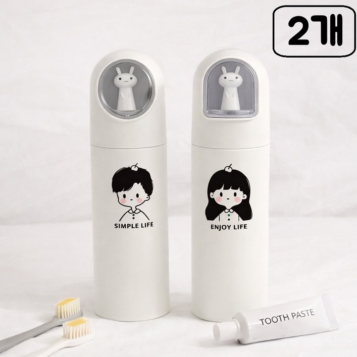 집속한켠 2개입 휴대용 여행용 캠핑용 캐릭터 칫솔통 칫솔보관함 커플 칫솔케이스 2개