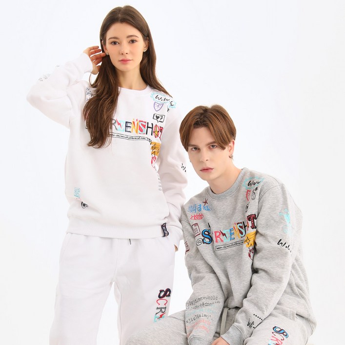 무니크영 F11053  남녀공용 빅사이즈 프린트 자수 오버핏 온라인 월드 맨투맨