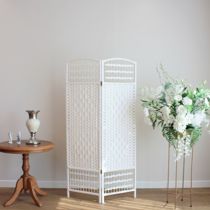 연결가능 2단 높이 150 x 폭 80cm 중형 파티션 인테리어파티션 라탄파티션 칸막이 가리개 가림막 파티션 이동식파티션 식당가리개 가벽 병풍 업소용 사무용, 화이트