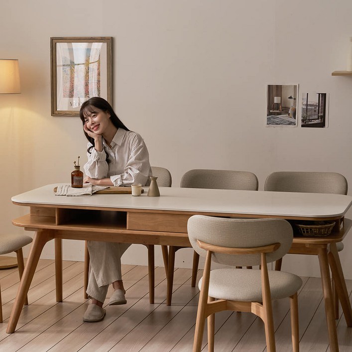 오슬로 6인용 저소음 12T 포세린 세라믹 식탁 수납형 테이블 식탁 1800