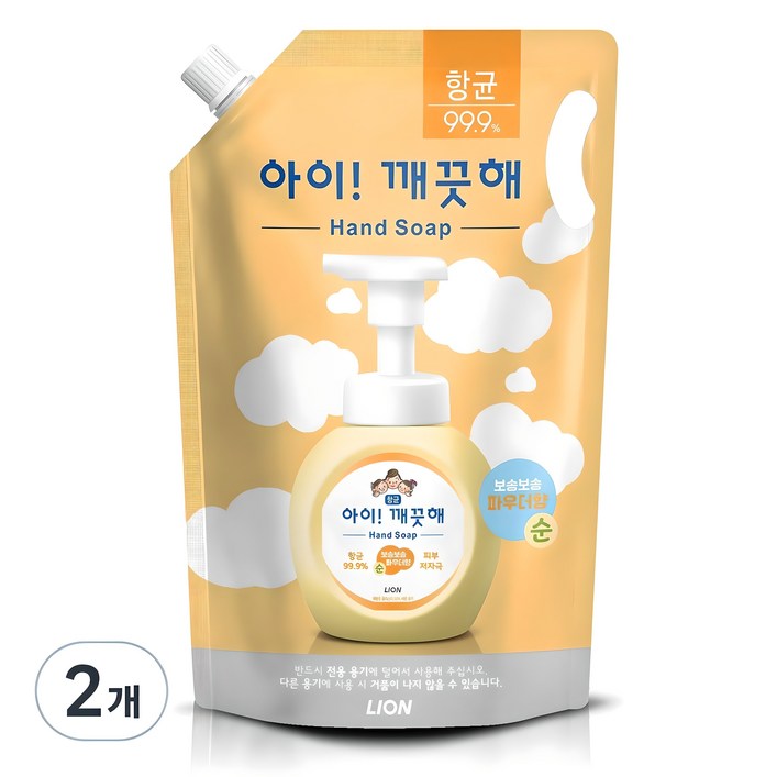 아이깨끗해 폼 핸드솝 순 파우더향 리필, 1.8L, 2개