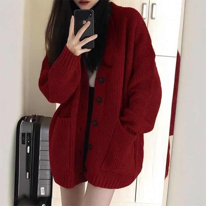 핀디걸 여성 루즈핏 도톰 니트 가디건 A-18