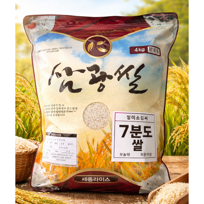 25년산 무농약 삼광쌀 7분도미 쌀눈쌀 단일품종 정미소김씨GAP인증시설 도정, 4kg, 1개, 상등급