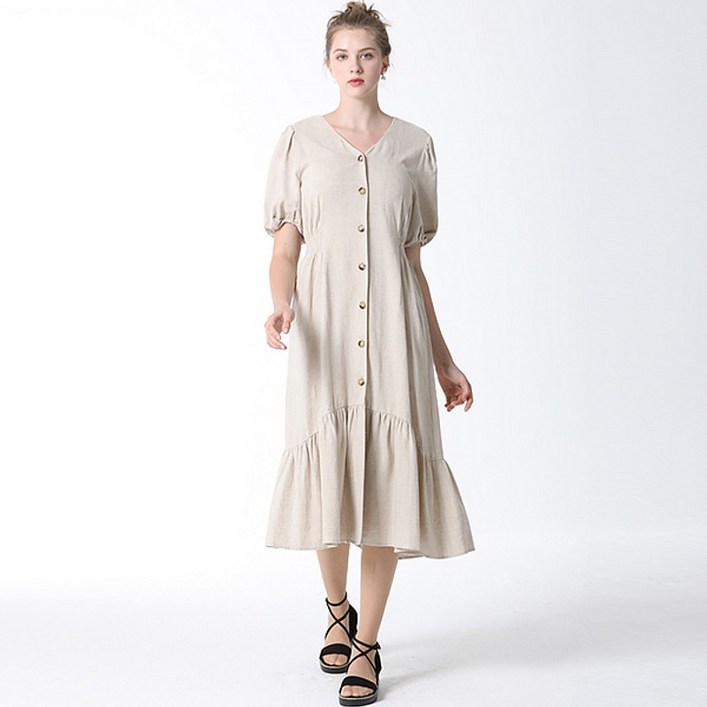 리스트 린넨 셔링 퍼프 원피스  택가격  196000원