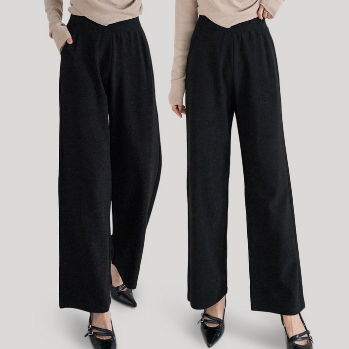 수미엘 여성 일자 와이드팬츠 밴딩 스판 슬랙스 바지 2P