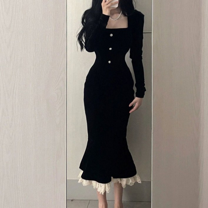 아이엠몽 여성 머메이드 H라인 스퀘어넥 원피스 아이엠몽 여성 머메이드 H라인 스퀘어넥 원피스