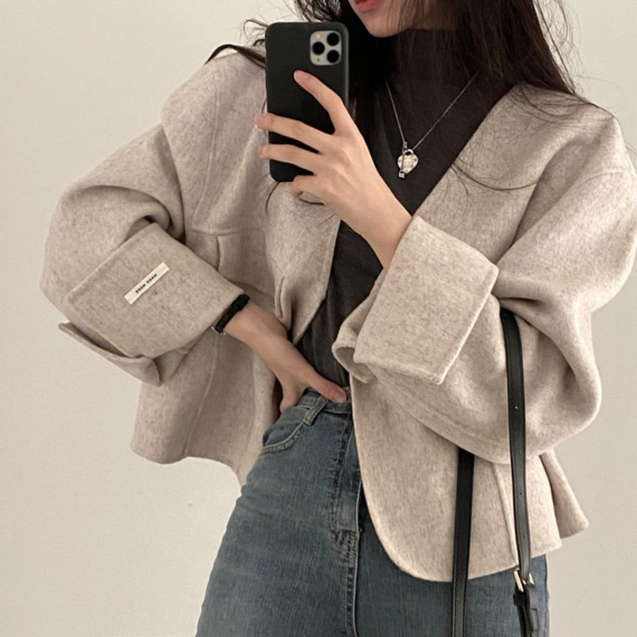 뽀솜데일리룩산뜻코디 루즈핏 롤업 자켓 코트 2color
