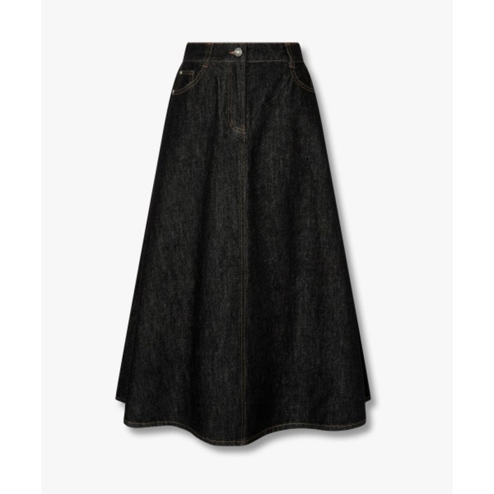 GCUT 백 밴딩 플레어 롱 데님 스커트블랙7215355813 162538