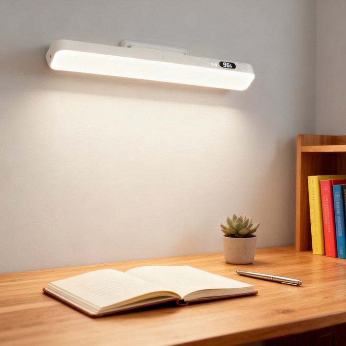 HUIJII 디지털 전력표시 무선 리모컨 탁상 스탠드 조명 간편부착 무타공 마그네틱 LED등 화장대 조명, 화이트