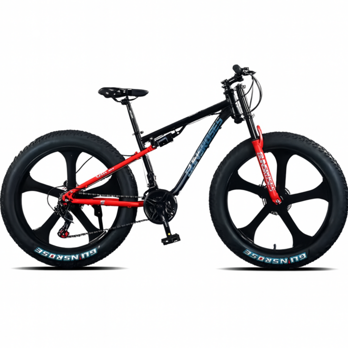 AVALON 팻바이크 풀샥 오프로드 MTB 산악자전거 고출력 광폭 타이어, 1개, 175cm, 레드블랙 26인치 블레이드휠 x 21단