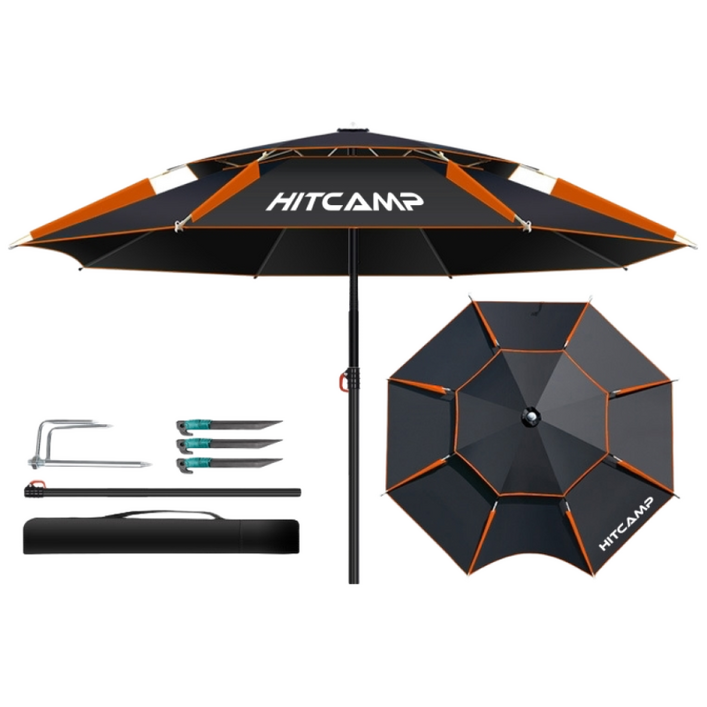 4중코팅암막 민물 낚시파라솔 47인치 52인치 캠핑 캠낚, 오렌지블랙 고급형4중암막코팅심실링O