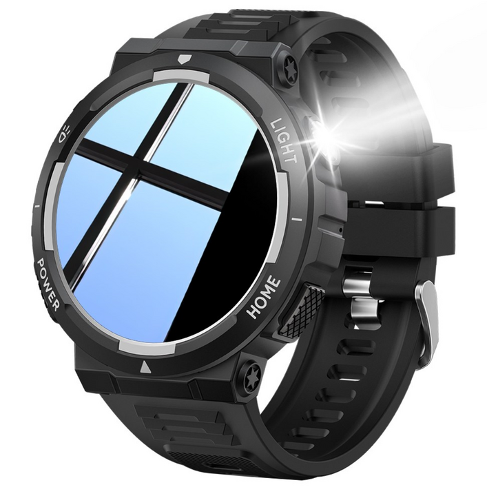 스마트워치, 손전등 LED 시계, 30m 방수, 멀티미디어 메시지 뷰어, 피트니스 만보계, 스포츠 스마트워치, 날씨 모니터, 5cm, 1.53인치 스포츠 시계, 남성용, Blacksilver, 5cm, 블루투스