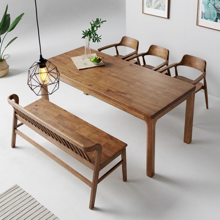 포아몽 참죽나무 6인용 원목 식탁세트 통원목 의자 벤치 식탁테이블포함