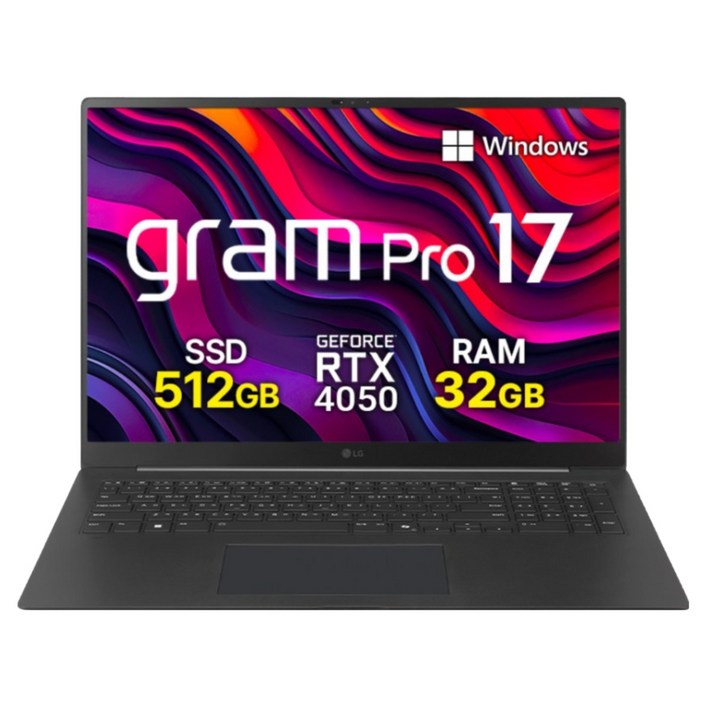 LG전자 2025 그램 프로 17인치 17ZD90TRSXFBK 프리도스 RTX 4050 32GB 초경량 대화면 대학생 고성능 게이밍 노트북, 17ZD90TRSXFBK, 윈도우 11 홈, 32GB, 512GB, 블랙