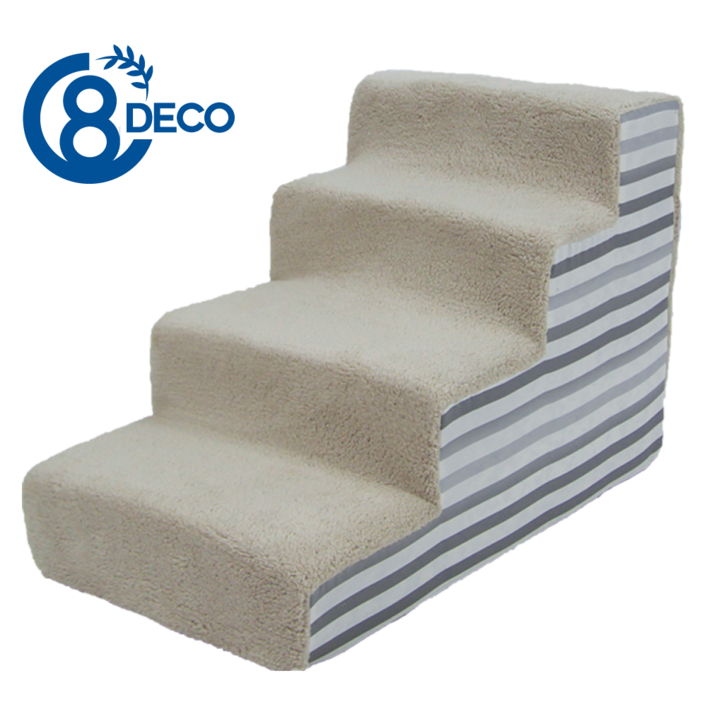 8DECO 강아지계단 애견계단 펫스텝 모음 1단2단3단4단 커버솜포함 ce4, 베이지 그레이 스트라입, 1개