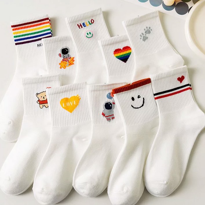 삭스판다 여성용  헬로우 패션 밴딩 중목 양말 10켤레 세트