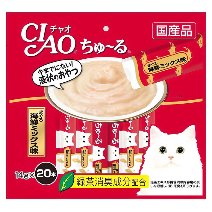 챠오츄르 고양이 짜먹는 간식 20p, 혼합맛참치해산물, 280g, 1개 챠오츄르 고양이 짜먹는 간식 20p, 혼합맛참치해산물, 280g, 1개