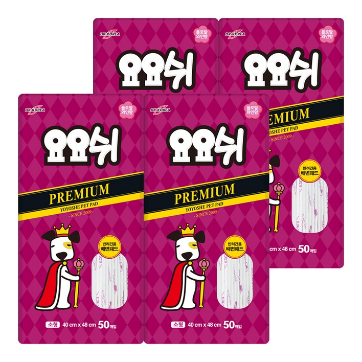 요요쉬 반려동물 프리미엄 배변패드 플로랄와인향 50매, 50개입, 4개