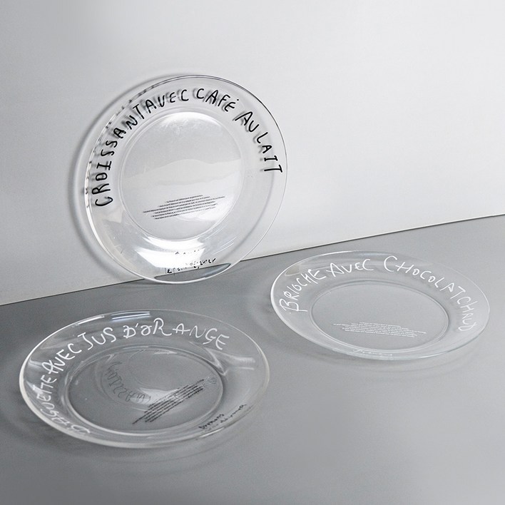 라세라미끄 클레어 레터링 글라스 원형접시 L 23.5cm 3종 세트
