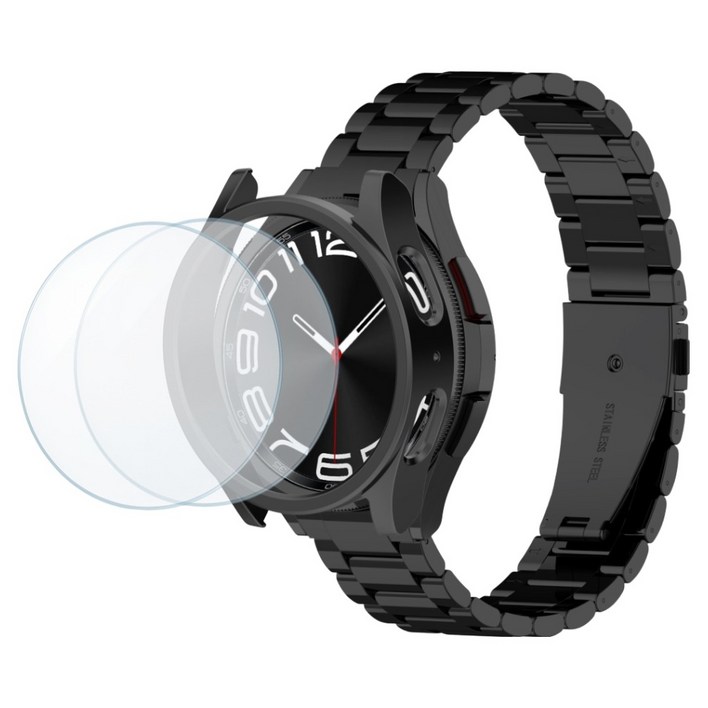 갤럭시워치 7 6 5 4 호환 클래식 메탈 스트랩 시계줄 세트, 블랙, 1세트