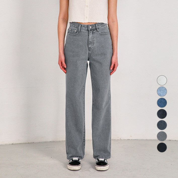 와르 여성용 표준/짧은 기장 와이드 면 데님 팬츠