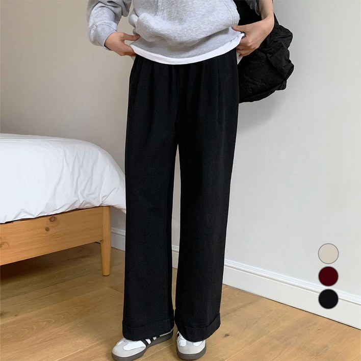 아피나르 여성용 피치가공 투핀턱 치노 밴딩 팬츠