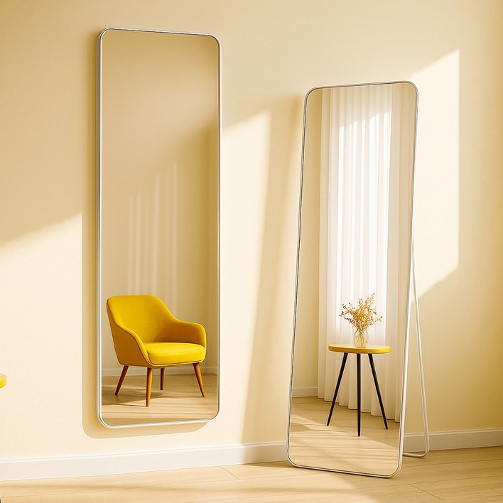 로렘 전신거울  유리전용타월 세트, 화이트