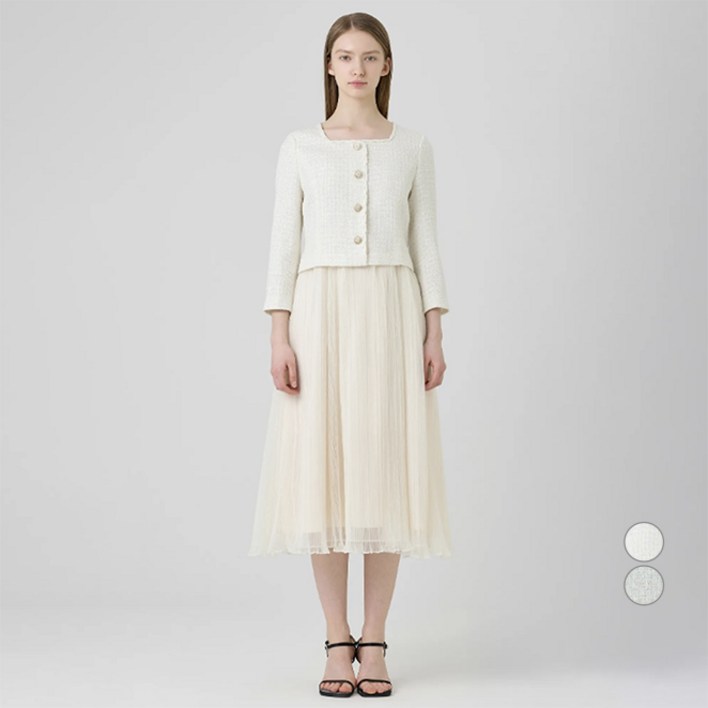 라인어디션 여성용 스퀘어넥 트위드 탑 원피스