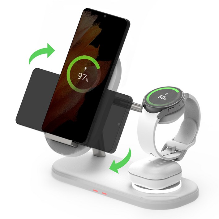 바우아토 3in1 듀얼 코일 고속 무선충전기 거치대, 퓨어화이트, 1개
