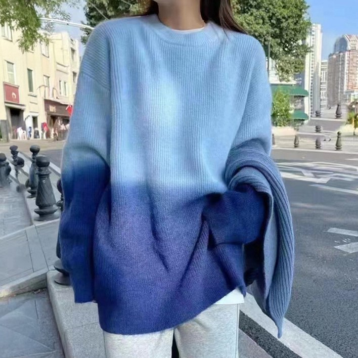 시크힐즈 여성용 가을 겨울 그라데이션 투톤 니트 스웨터 00583 T