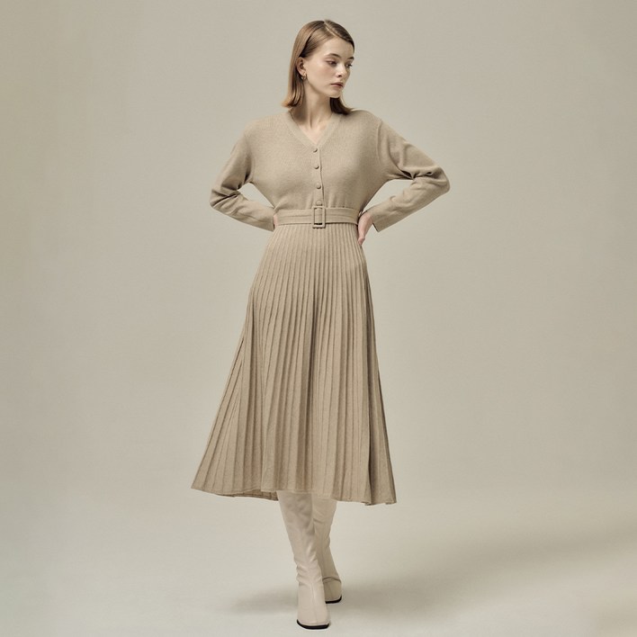 이사베이 벨티드 플리츠 니트 원피스 VHOCY2981