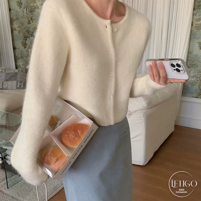 레티고 앙고라 피치기모 소프트 긴팔 라운드 니트 가디건