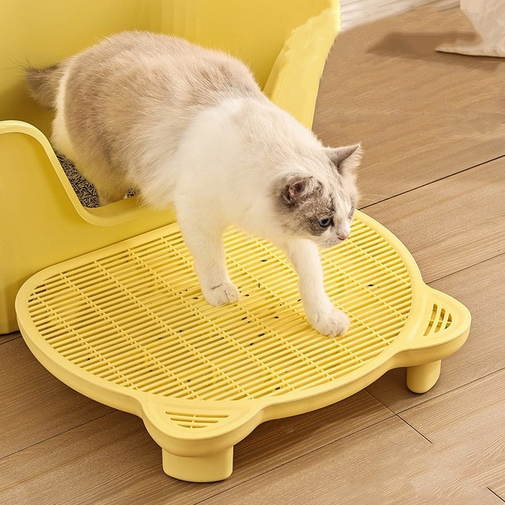 HANTAO 반려동물 곰돌이 사막화방지 발판 고양이 모래 매트, 1개, 흰색