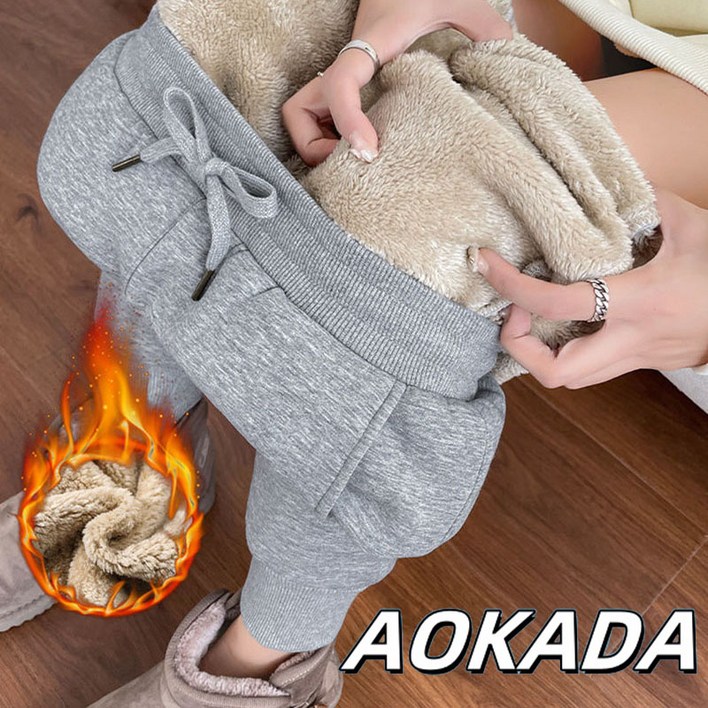 AOKADA 여성 바지 기모 두꺼운 보온 캐주얼 롱팬츠 조거 겨울 방한 트레이닝 바지 2색