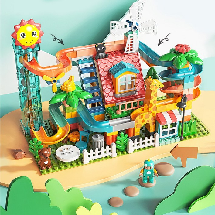 애니멀 마블런 블럭 255pcs 유아 구슬트랙 블록 장난감 3세 이상