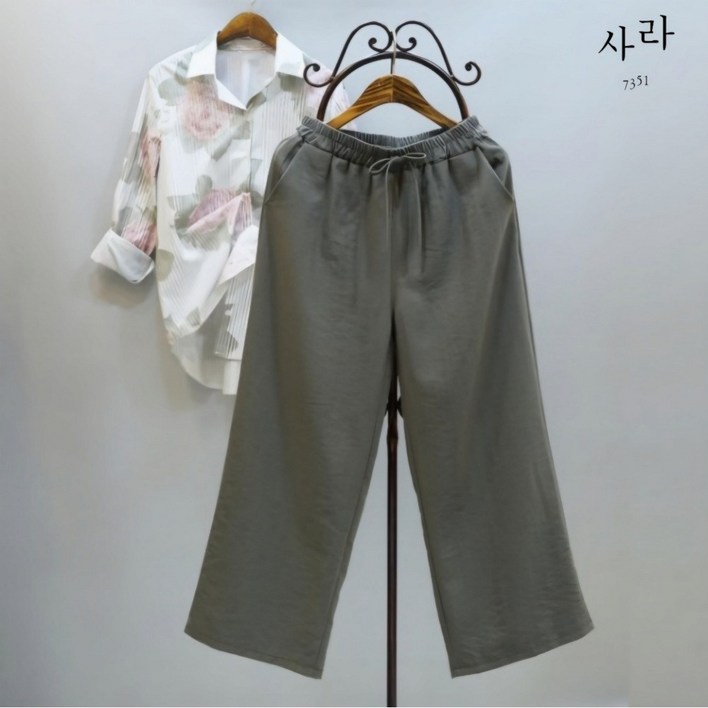 부산사라 여성용 하늘하늘 편한 밴딩 통바지9부