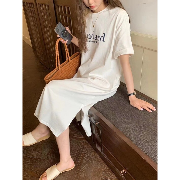 MINA STYLE 스텐다드 반팔 여름 롱 티셔츠 여성 원피스