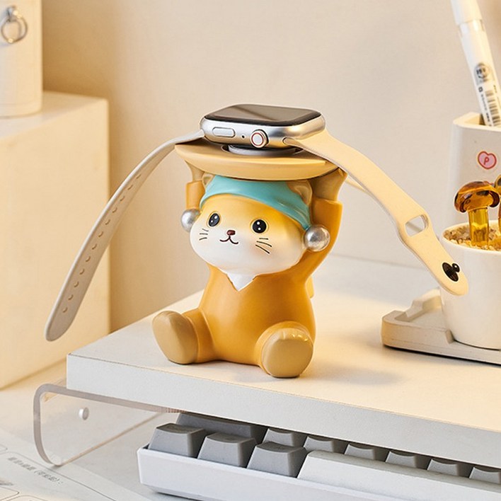 펄 캣 워치 충전 거치대, 애플 워치 거치대, 협탁, 홈 데스크, 실용적인 데코레이션 선물, 1개, 주황색