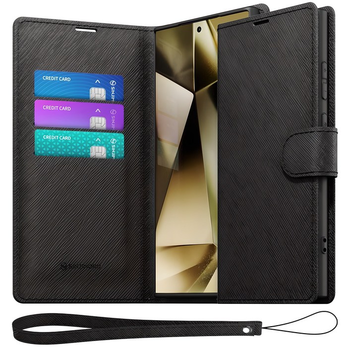 신지모루 마그네틱 사피아노 가죽 다이어리 지갑 휴대폰 케이스  핸드 스트랩 세트