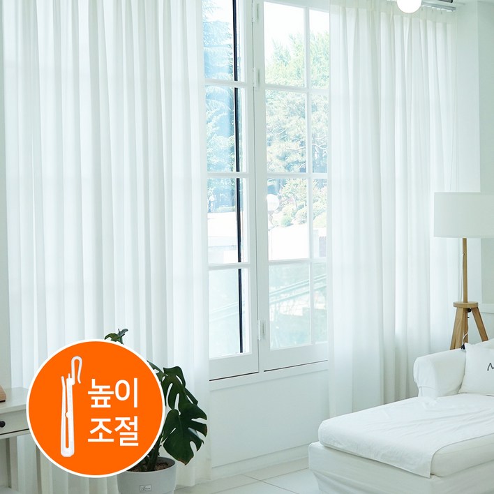 휴인홈 차르르 화이트 쉬폰 호텔식 나비주름커튼2p