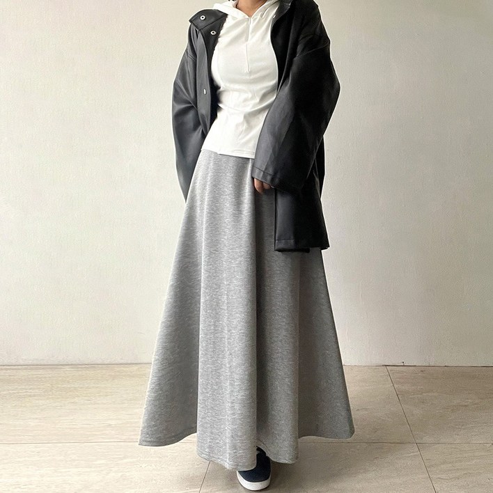 네모엔룩 쭈리A롱 여성용 허리밴딩 A핏 플레어 캐주얼라인 맥시 롱 스커트