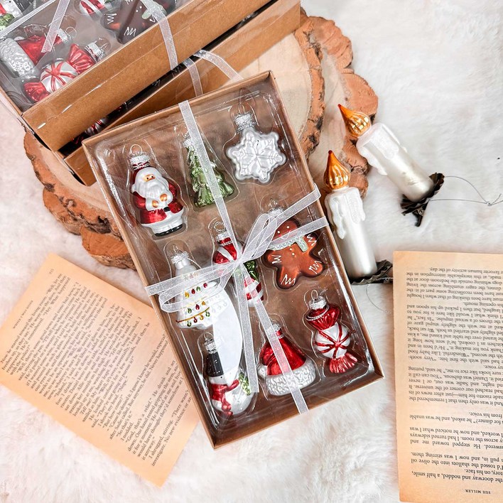 미니 행잉 오너먼트 세트 크리스마스 트리 장식 산타 눈사람 꼭대기 별 캔디