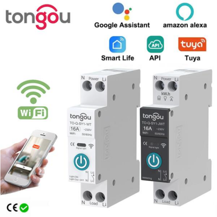 TuyaWifi 스마트 회로 차단기 스위치 계량 63A1P Din 레일 원격 제어, 스마트 홈 스마트 라이프 앱 타이머 모듈 TONGOU