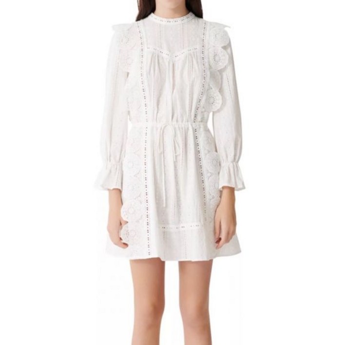 마쥬 마제 라비아 화이트 레이스 미니 드레스 코튼 아이렛 38 미디엄 M 4716943
